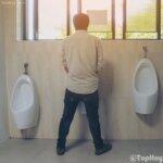 hombre orinando en baño publico