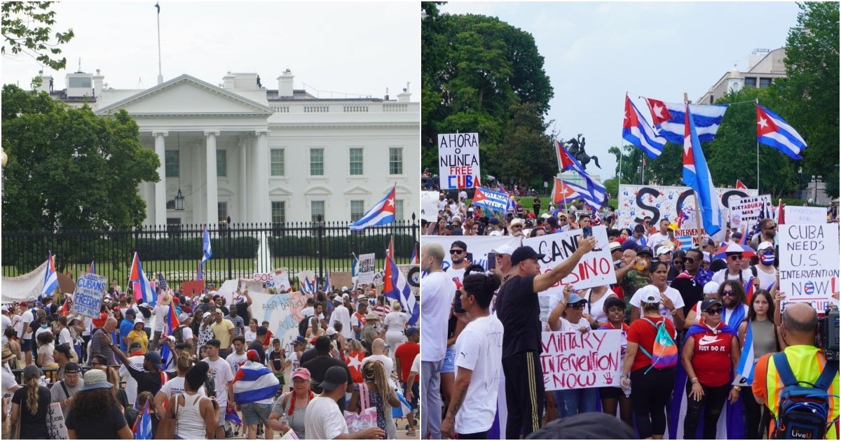 Cubanos se manifiestan frente a la Casa Blanca en Washington