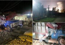 Camión impacta con un poste del tendido eléctrico en Ranchuelo