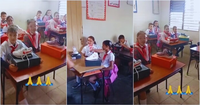 EMOTIVO_ Madre cubana regala zapatos a niños y maestros de la escuela de su hija